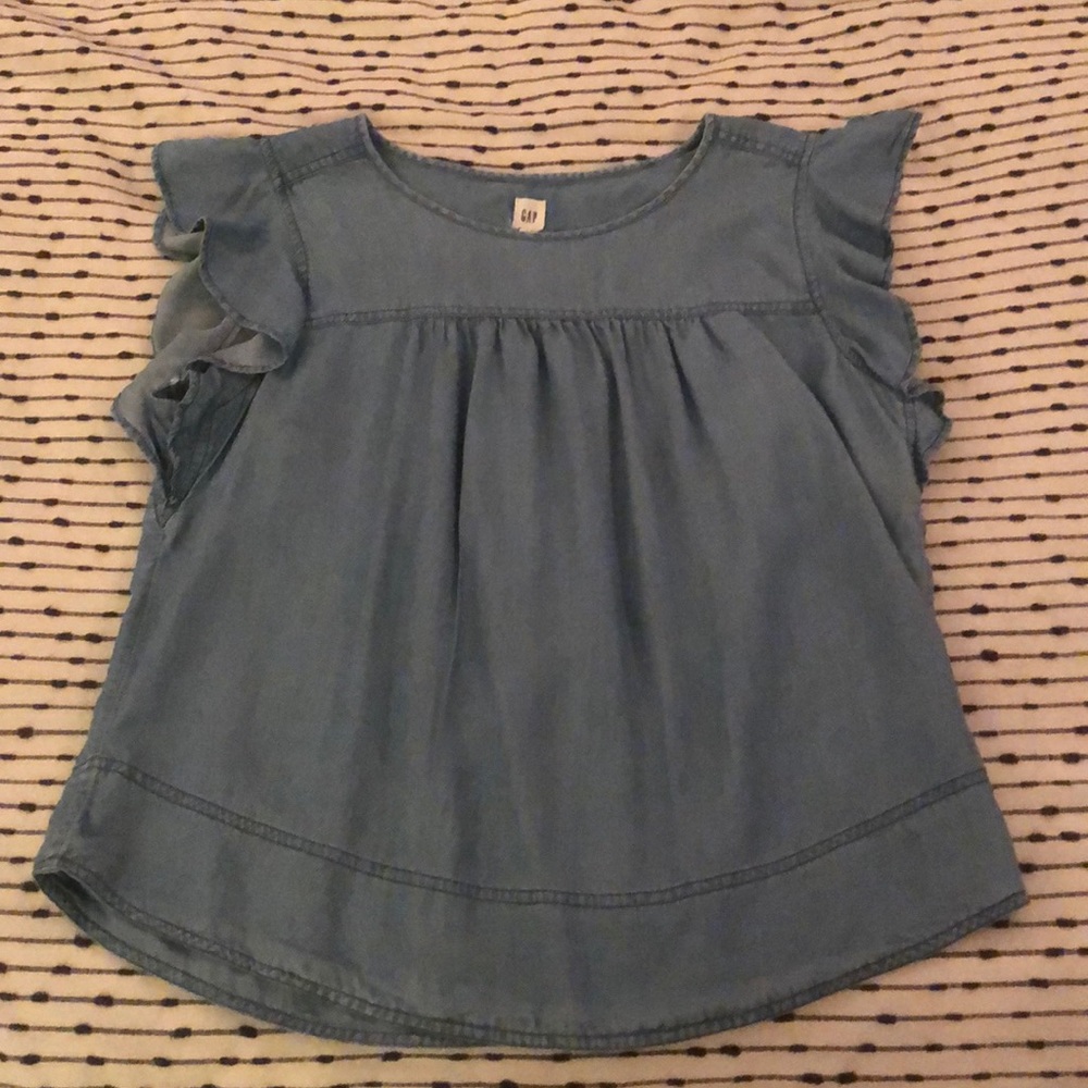 Denim ruffle blouse